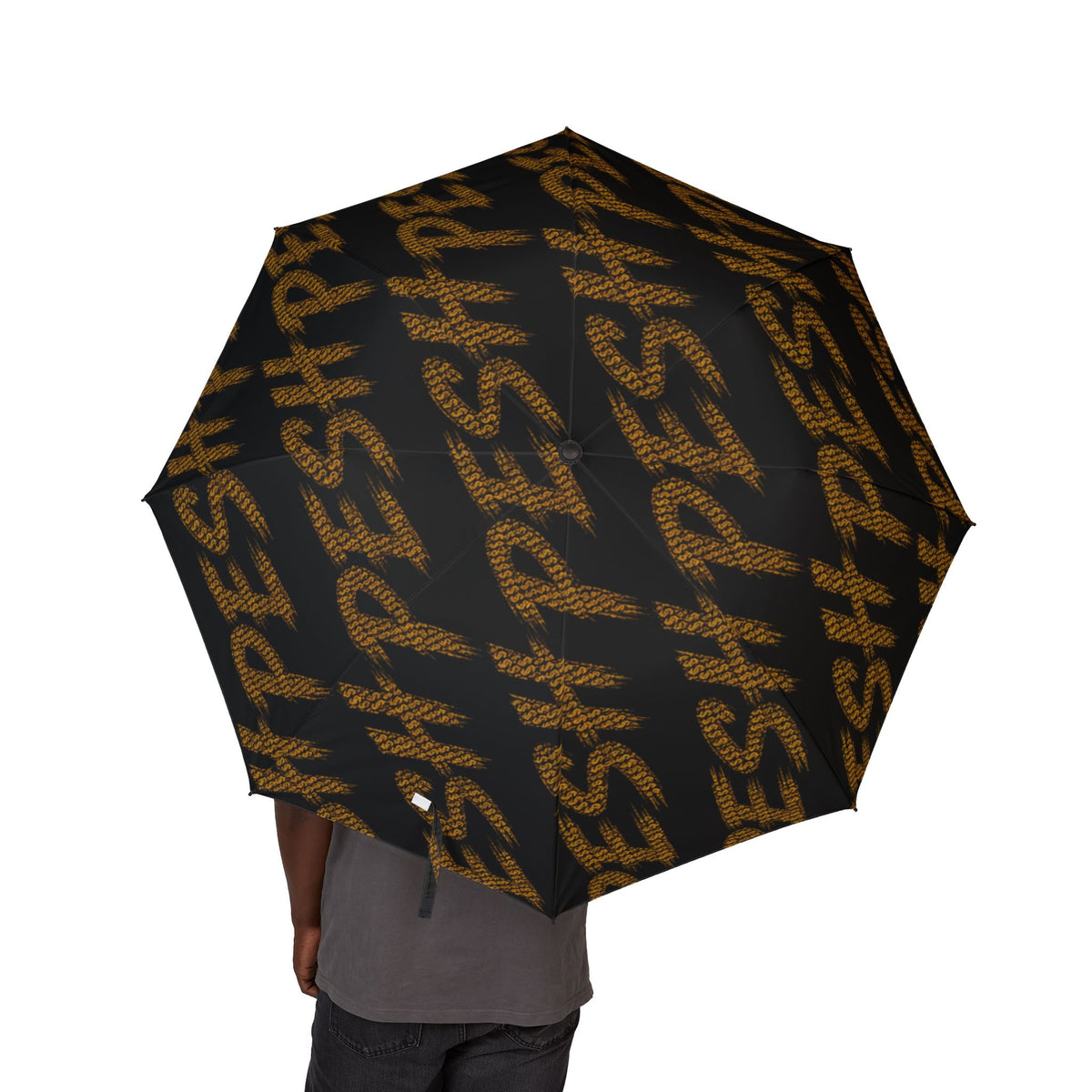 Leopard Script Foldable Umbrella — Compact Semi-Automatic Rain Parasol