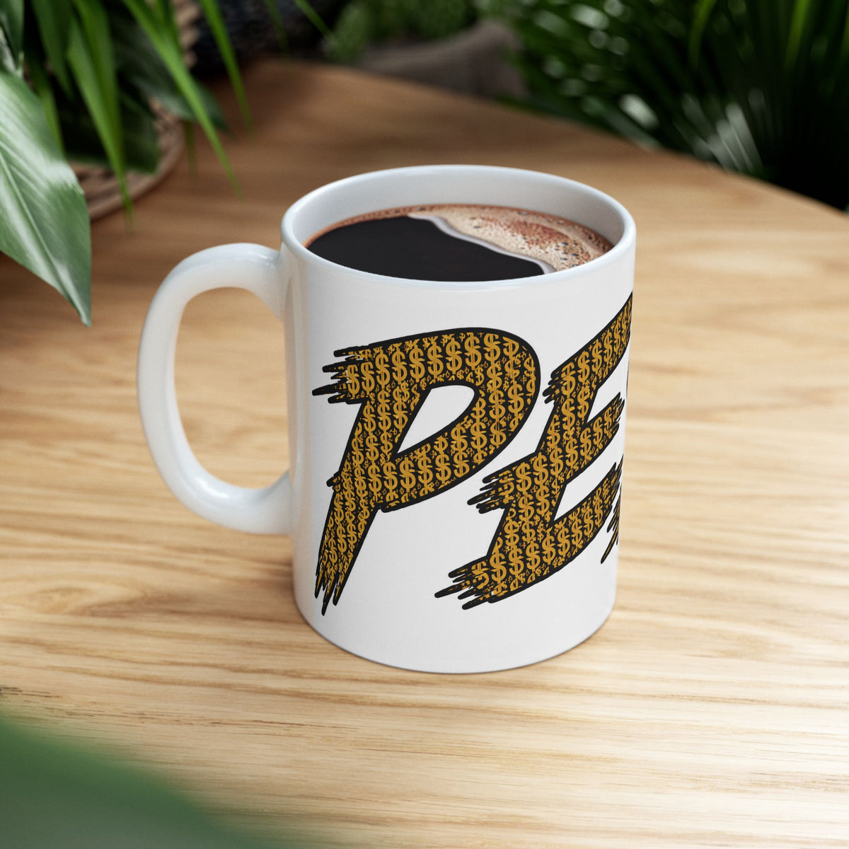 Mug — Bold 'PESH' Money Print Graphic Ceramic Coffee Cup (11oz & 15oz)