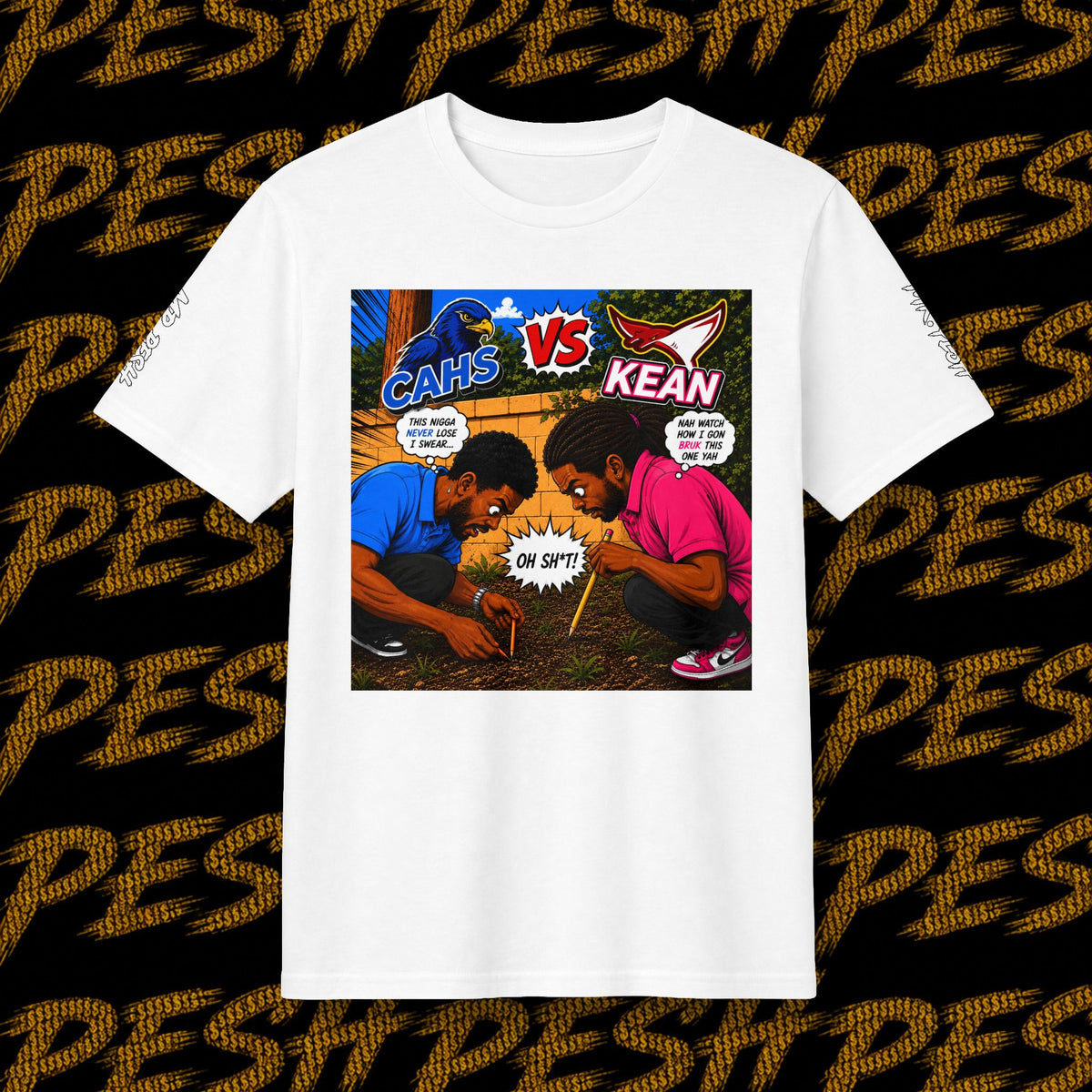 Graphic T-Shirt — 'CAHS vs KEAN' Comic Battle Tee (Pesh Back Logo)