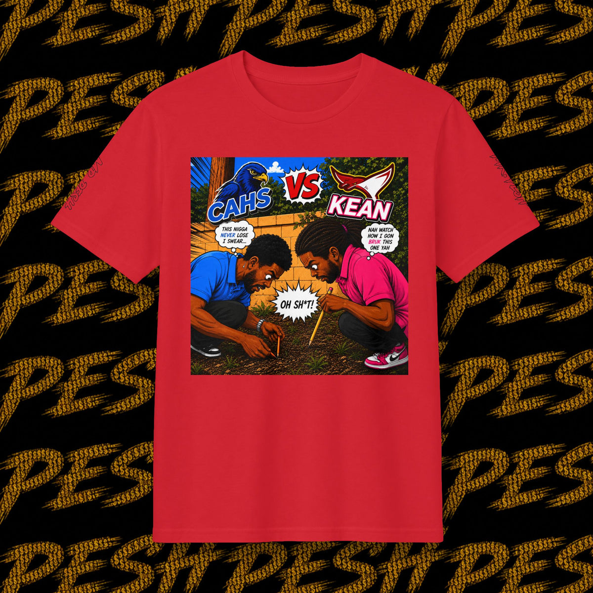 Graphic T-Shirt — 'CAHS vs KEAN' Comic Battle Tee (Pesh Back Logo)