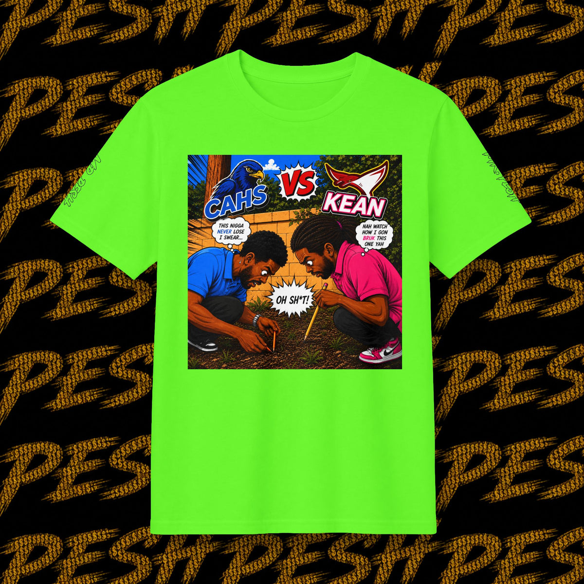 Graphic T-Shirt — 'CAHS vs KEAN' Comic Battle Tee (Pesh Back Logo)