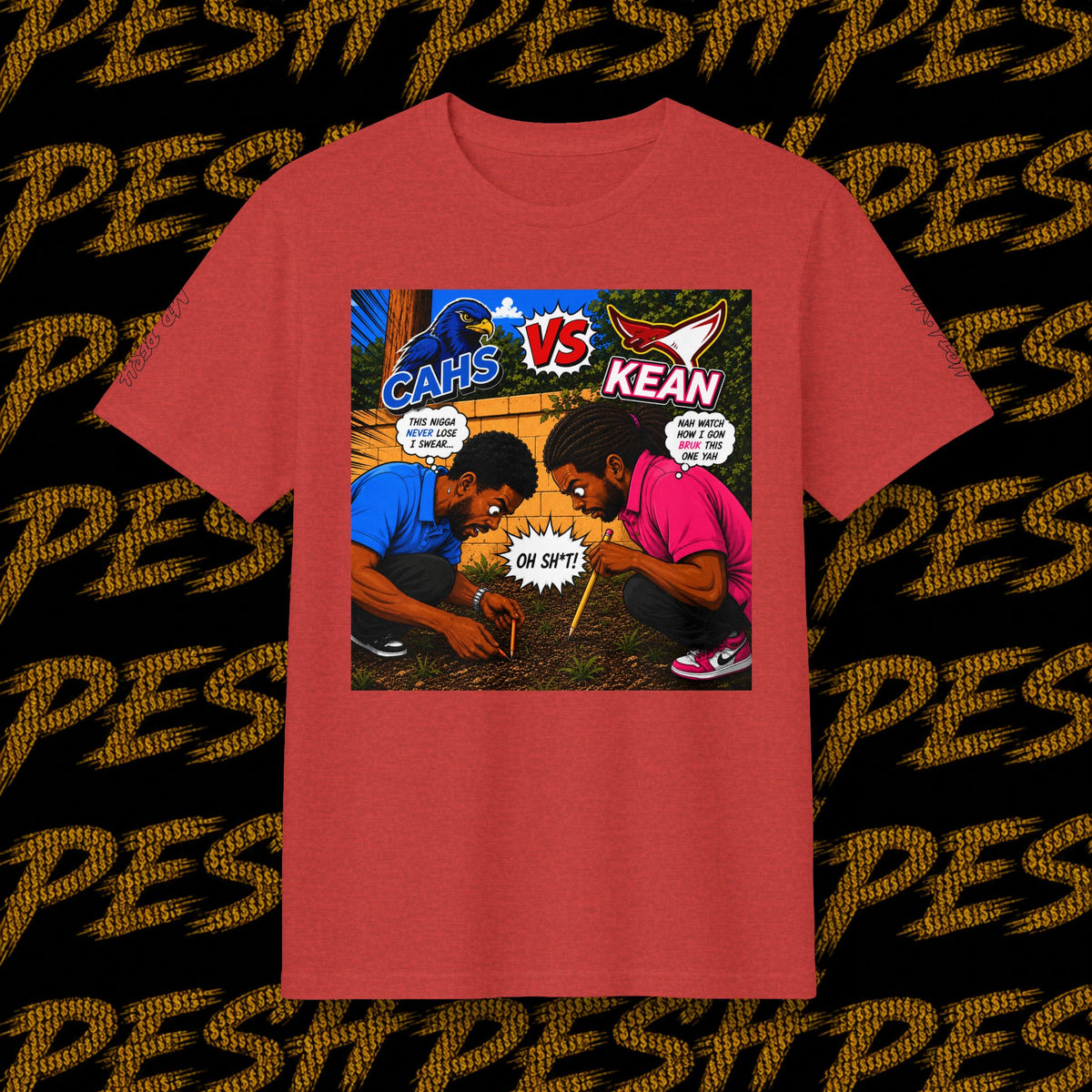 Graphic T-Shirt — 'CAHS vs KEAN' Comic Battle Tee (Pesh Back Logo)
