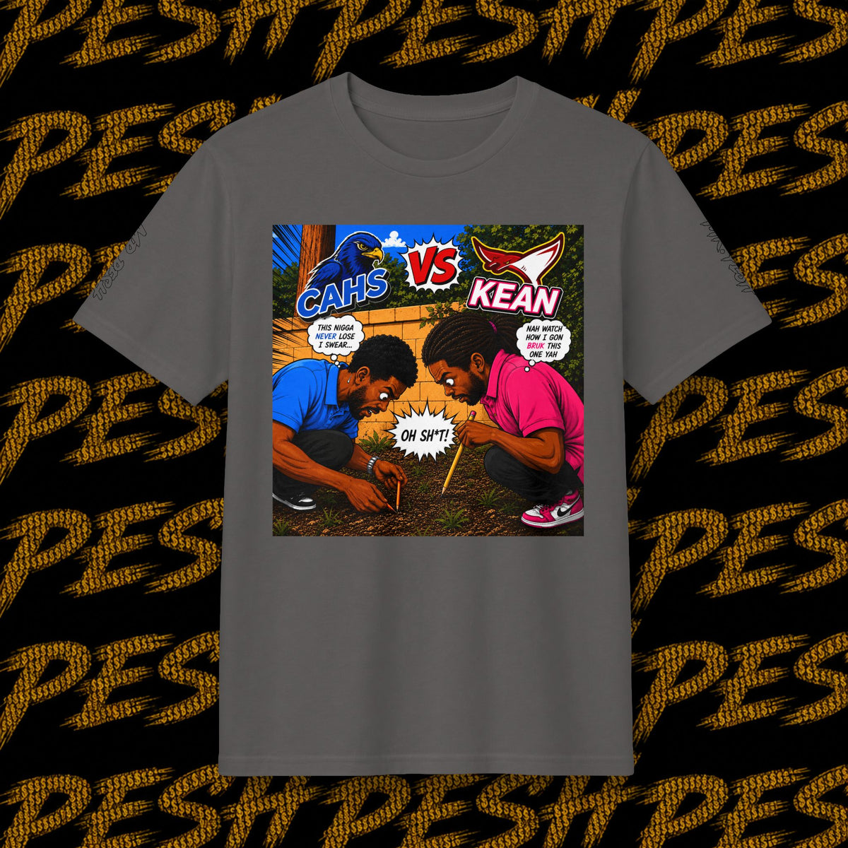 Graphic T-Shirt — 'CAHS vs KEAN' Comic Battle Tee (Pesh Back Logo)