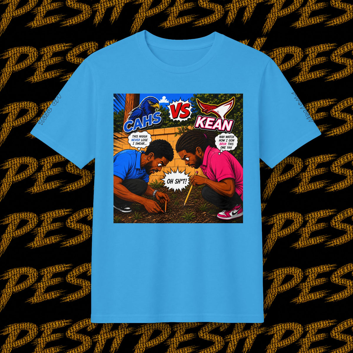 Graphic T-Shirt — 'CAHS vs KEAN' Comic Battle Tee (Pesh Back Logo)