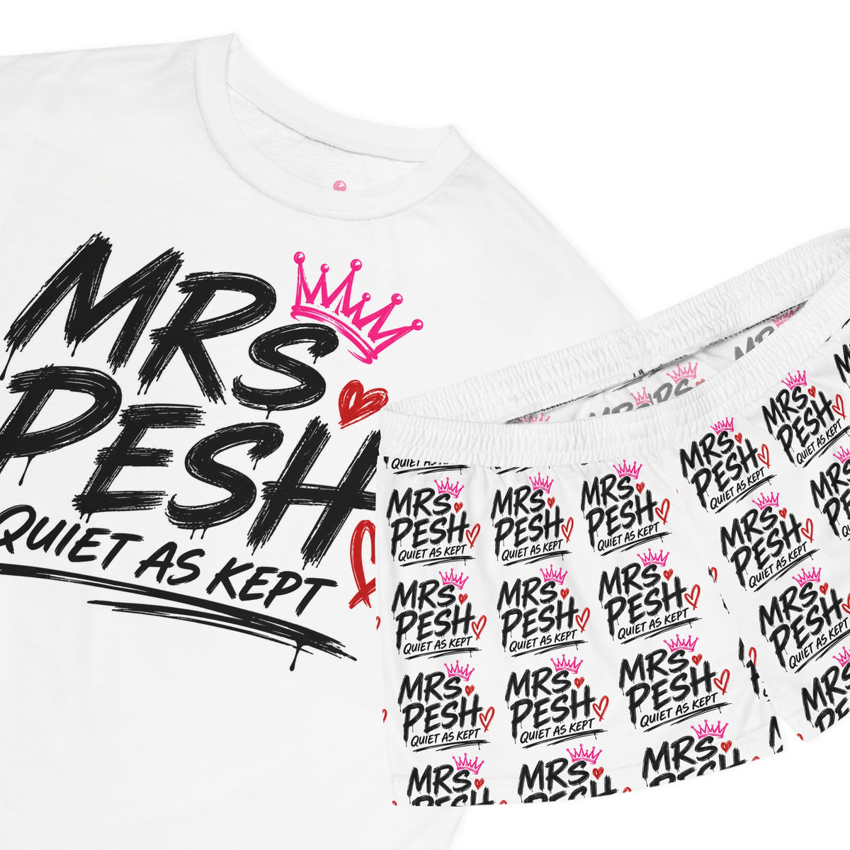 Mrs. Pesh Women's Pajama Set - 'Mrs Pesh Quiet As Kept' Short Sleep Top & Printed Shorts