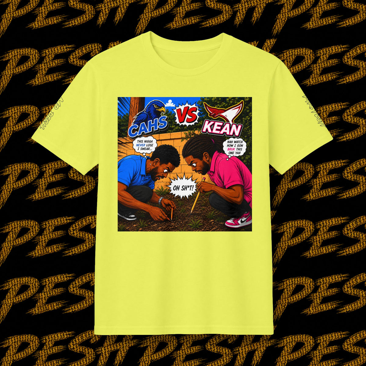 Graphic T-Shirt — 'CAHS vs KEAN' Comic Battle Tee (Pesh Back Logo)