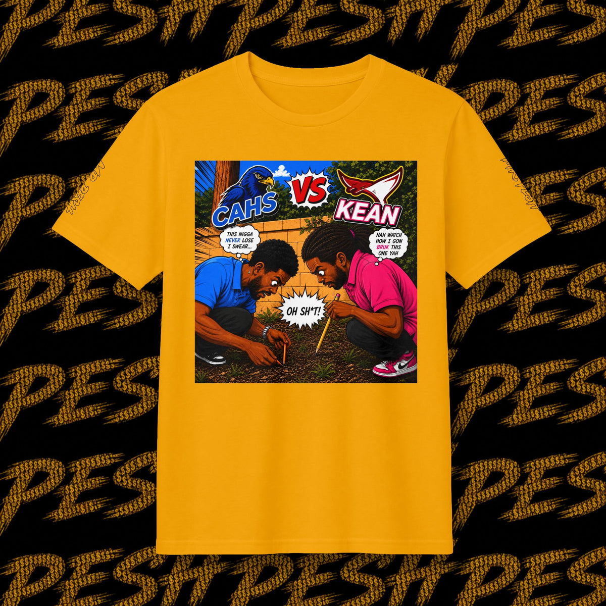Graphic T-Shirt — 'CAHS vs KEAN' Comic Battle Tee (Pesh Back Logo)