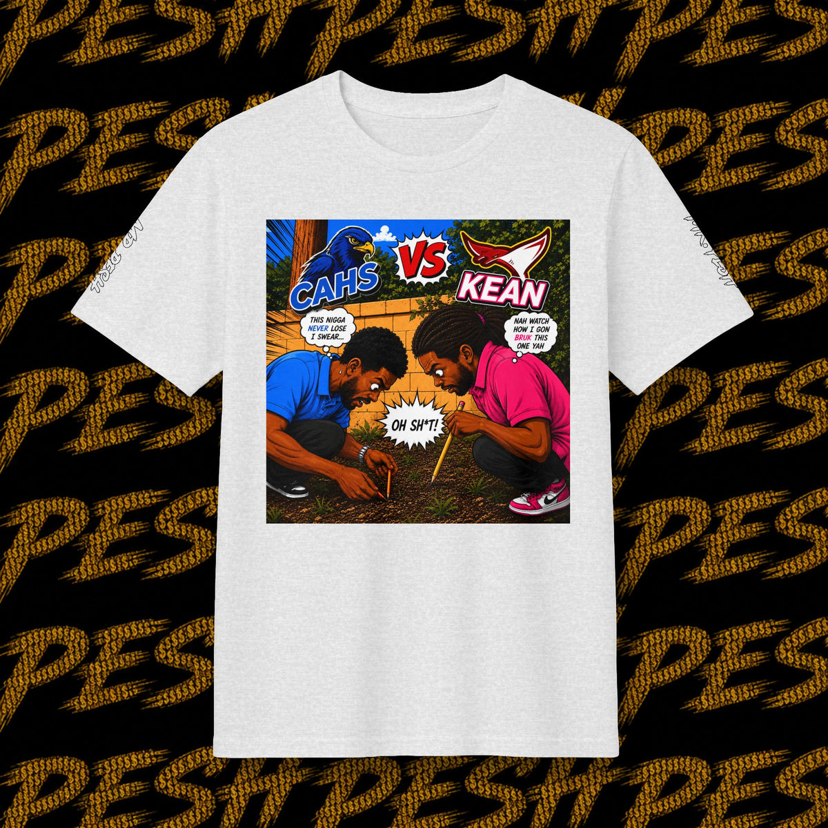 Graphic T-Shirt — 'CAHS vs KEAN' Comic Battle Tee (Pesh Back Logo)