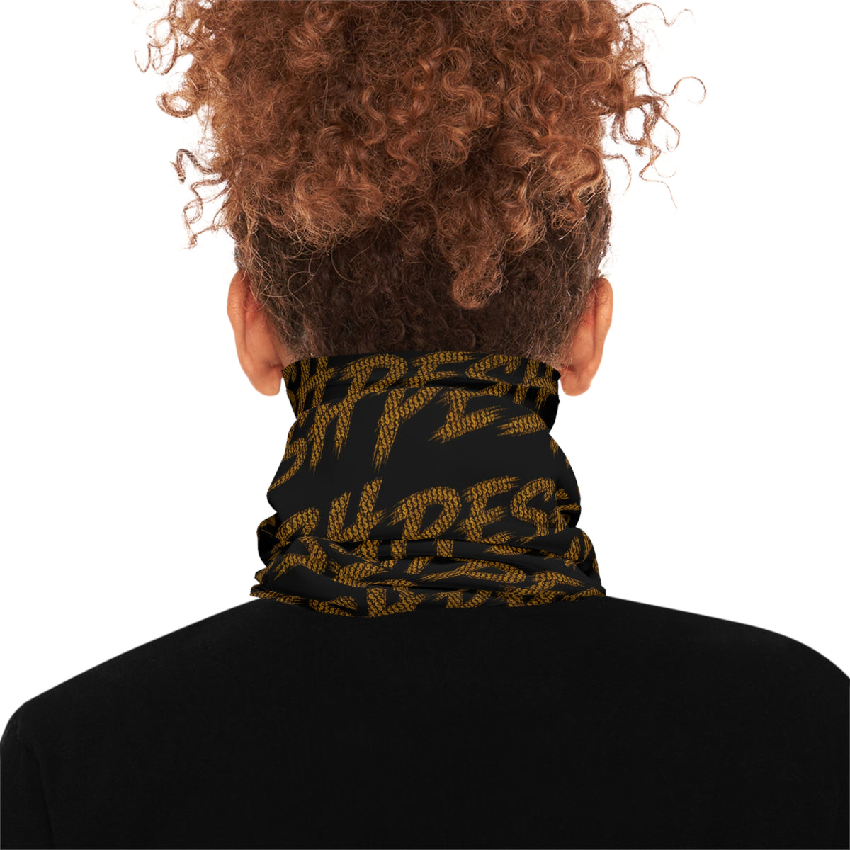 GOLD "PESH" Neck Gaiter — Repeating 'PESH' Pattern in Black & Gold