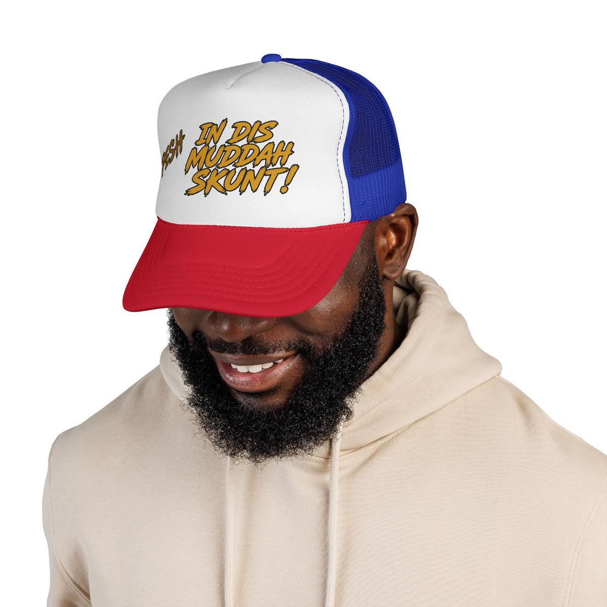 Trucker Cap - "Pesh in Dis Muddah Skunt!" Bold Retro Script Mesh Hat
