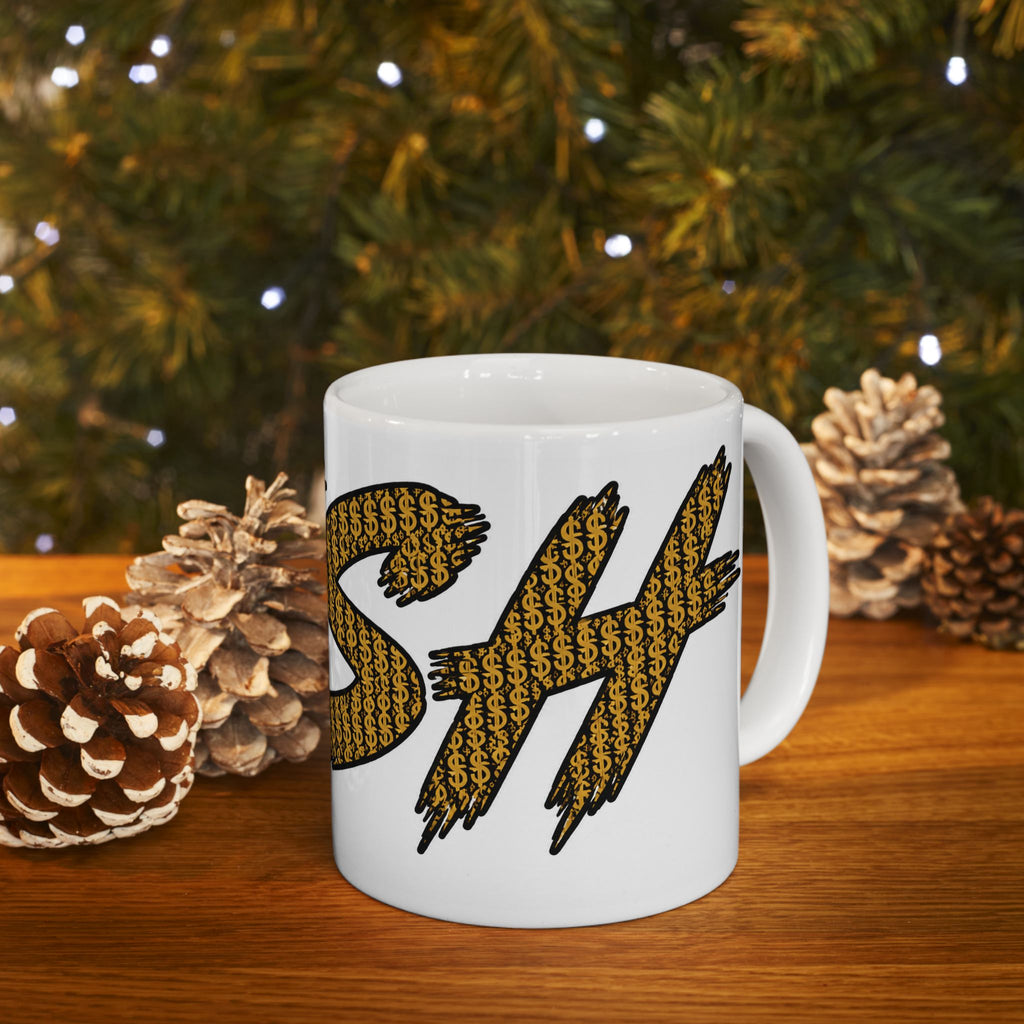Mug — Bold 'PESH' Money Print Graphic Ceramic Coffee Cup (11oz & 15oz)