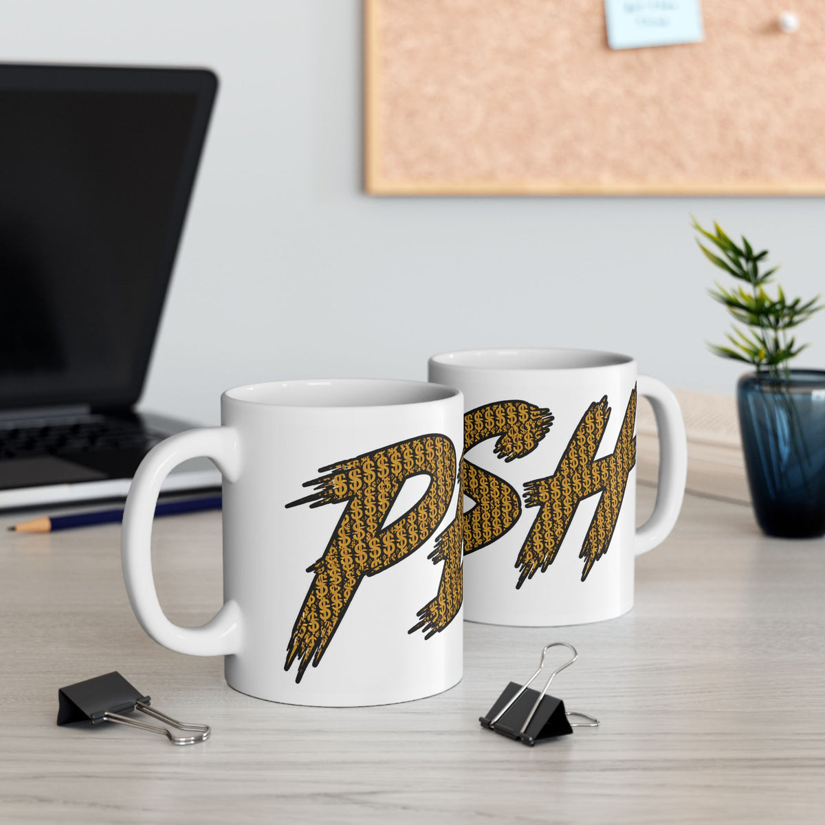 Mug — Bold 'PESH' Money Print Graphic Ceramic Coffee Cup (11oz & 15oz)