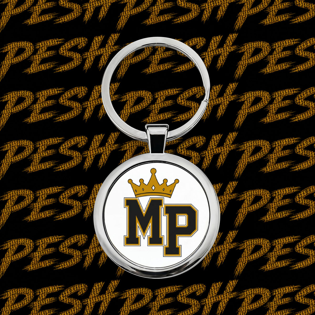 MP Crown Round Stainless Steel Keychain — Personalized Monogram Keyring