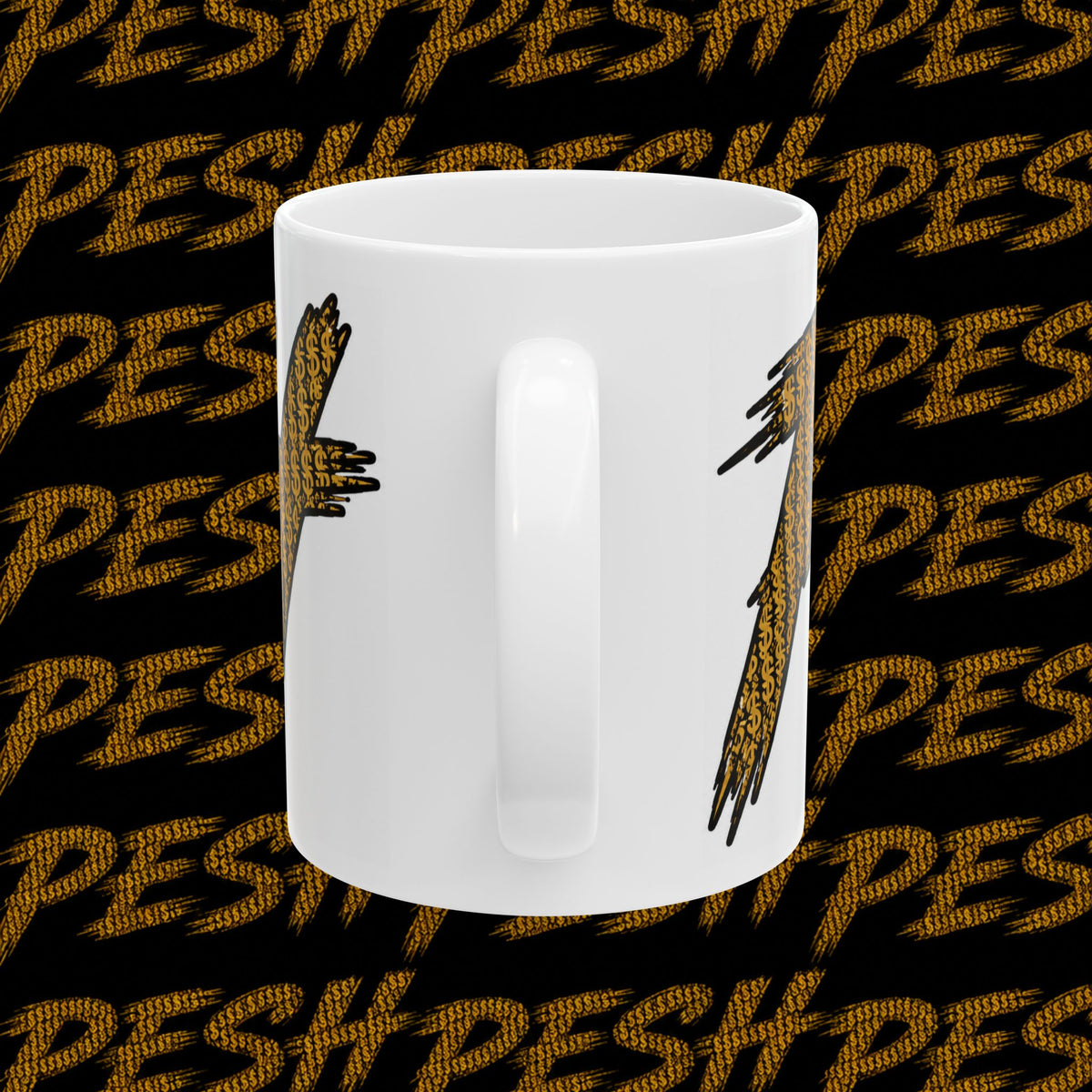 Mug — Bold 'PESH' Money Print Graphic Ceramic Coffee Cup (11oz & 15oz)