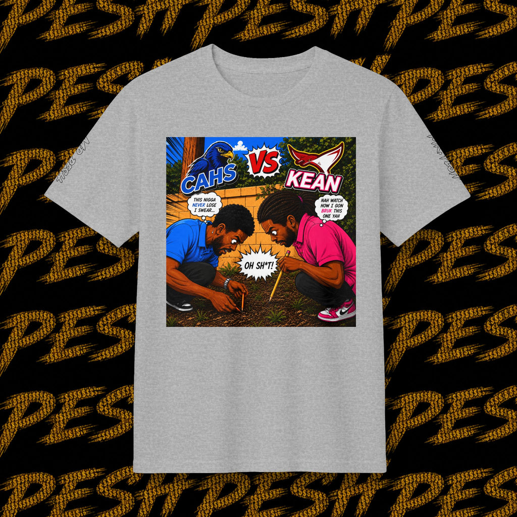 Graphic T-Shirt — 'CAHS vs KEAN' Comic Battle Tee (Pesh Back Logo)