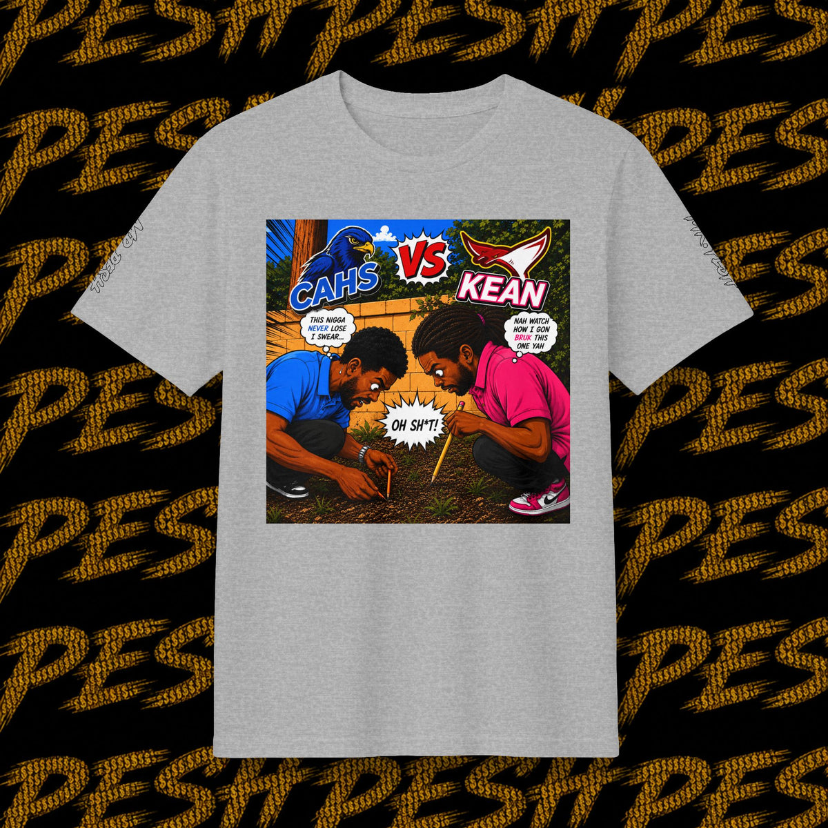 Graphic T-Shirt — 'CAHS vs KEAN' Comic Battle Tee (Pesh Back Logo)