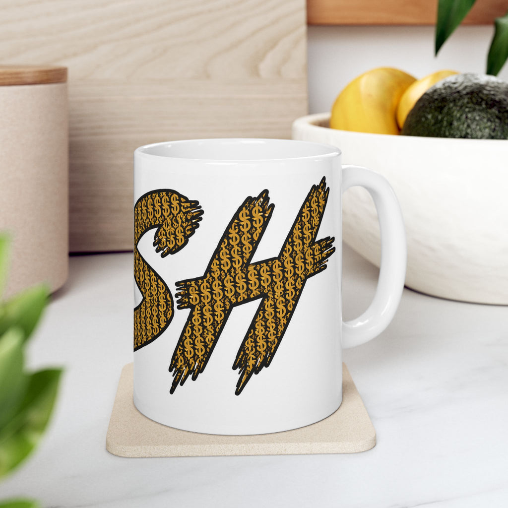 Mug — Bold 'PESH' Money Print Graphic Ceramic Coffee Cup (11oz & 15oz)