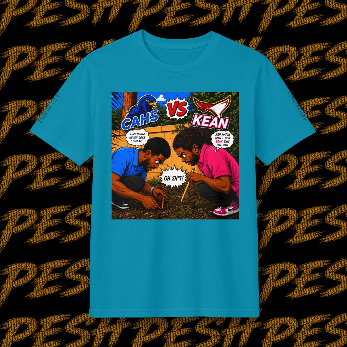 Graphic T-Shirt — 'CAHS vs KEAN' Comic Battle Tee (Pesh Back Logo)