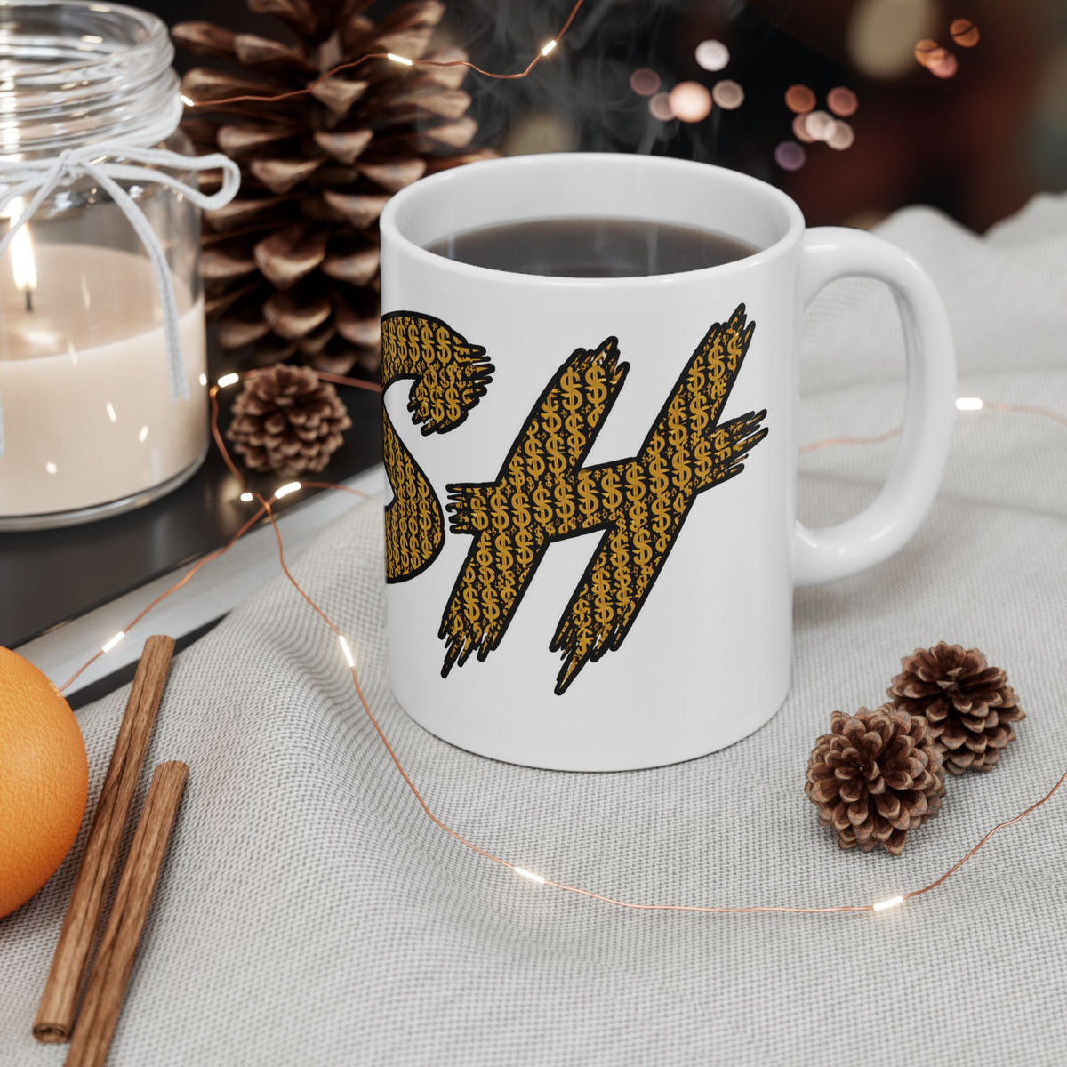 Mug — Bold 'PESH' Money Print Graphic Ceramic Coffee Cup (11oz & 15oz)