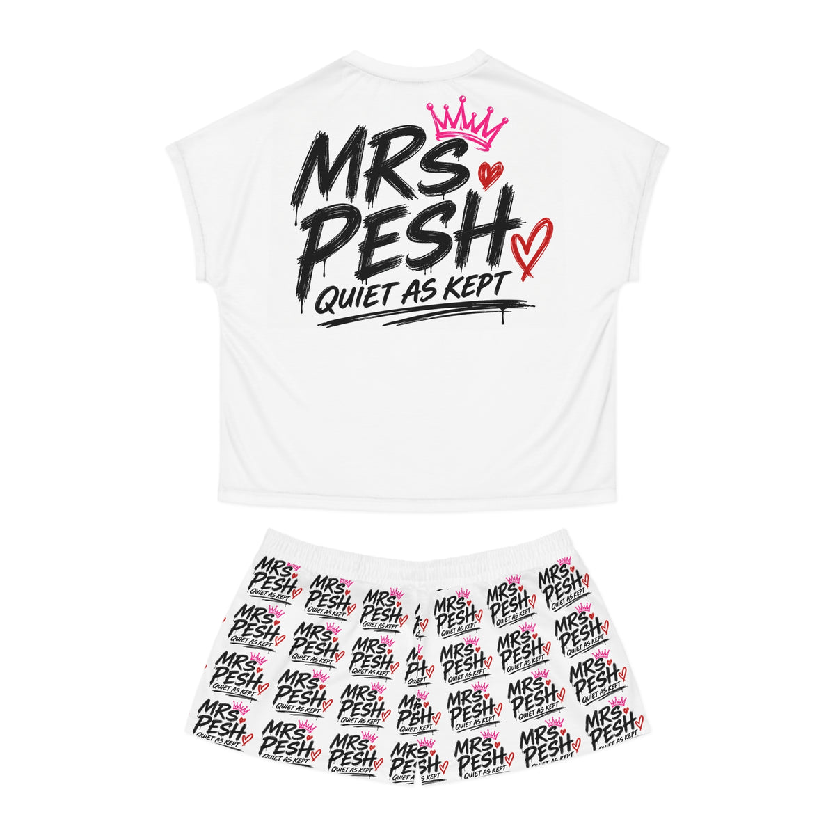 Mrs. Pesh Women's Pajama Set - 'Mrs Pesh Quiet As Kept' Short Sleep Top & Printed Shorts