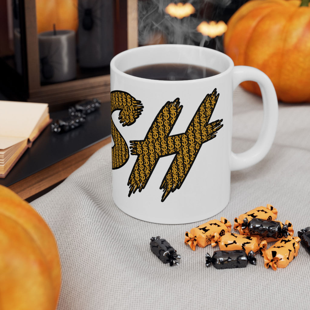 Mug — Bold 'PESH' Money Print Graphic Ceramic Coffee Cup (11oz & 15oz)